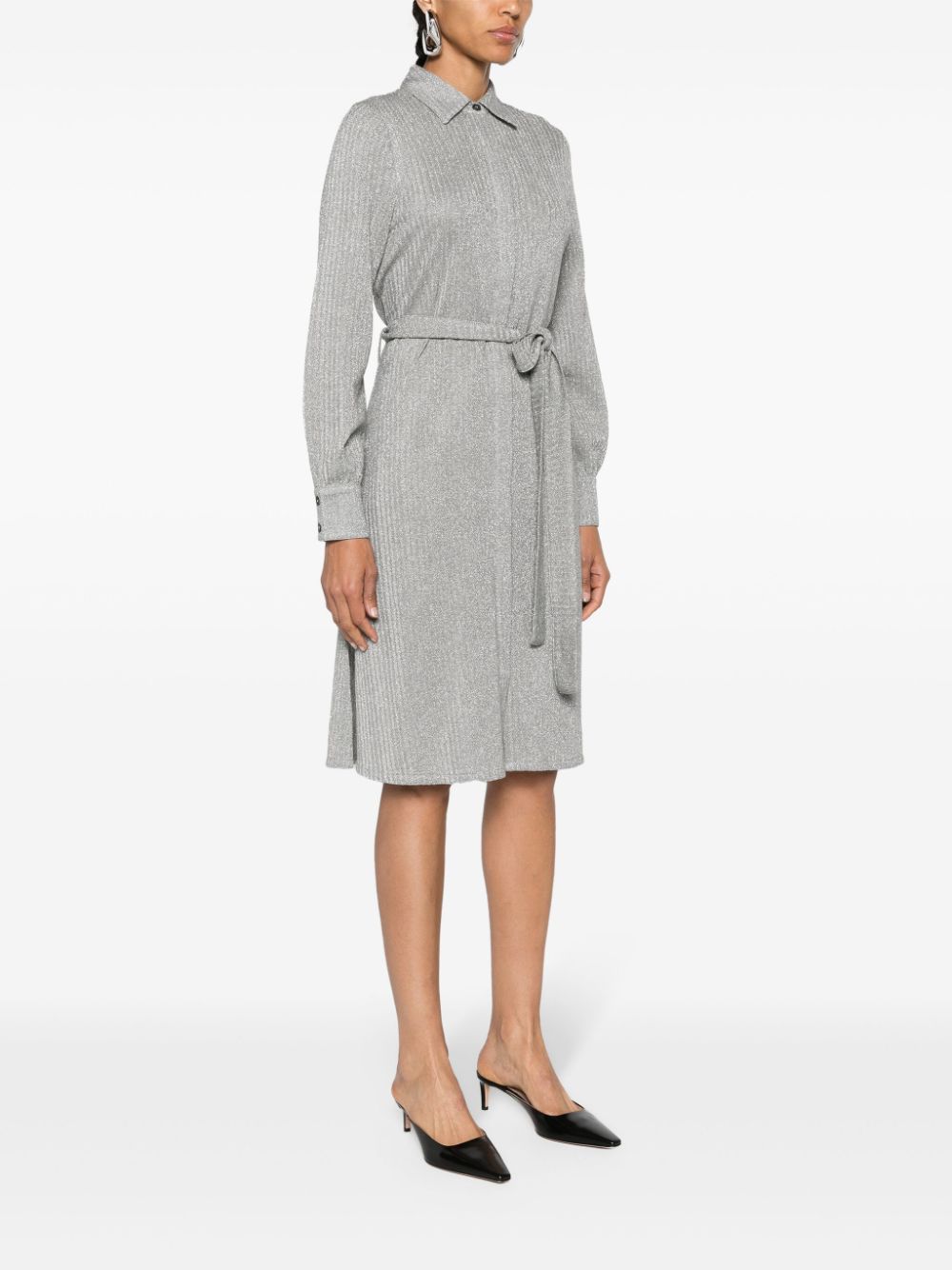 Shop Missoni Lamé-effect Belted Shirtdress In Silver