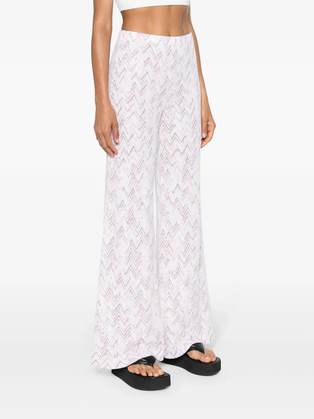 Shop Missoni Zigzag-woven Wide-leg Trousers In White