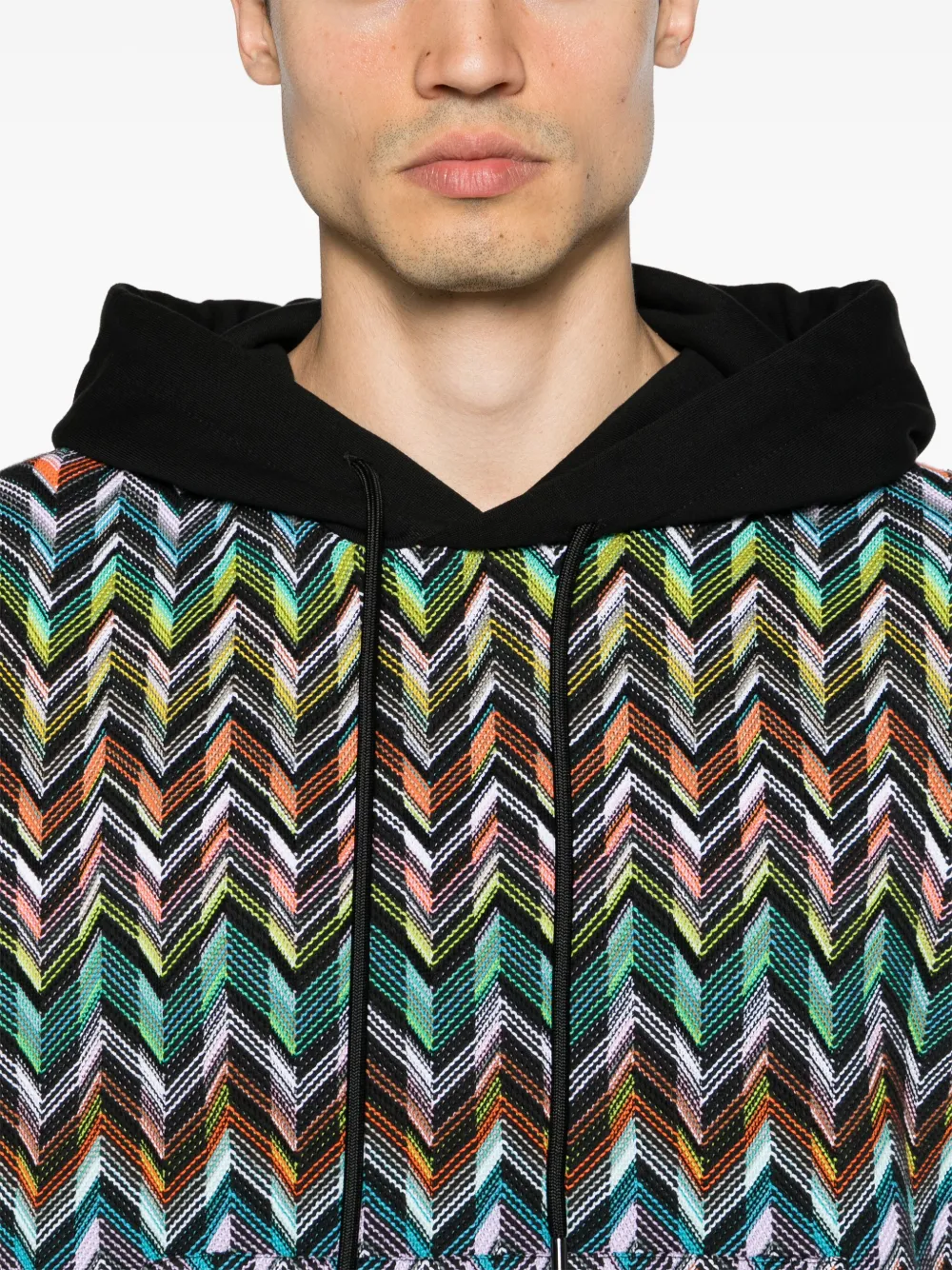 Shop Missoni Logo-embroidered Zigzag Hoodie In Schwarz