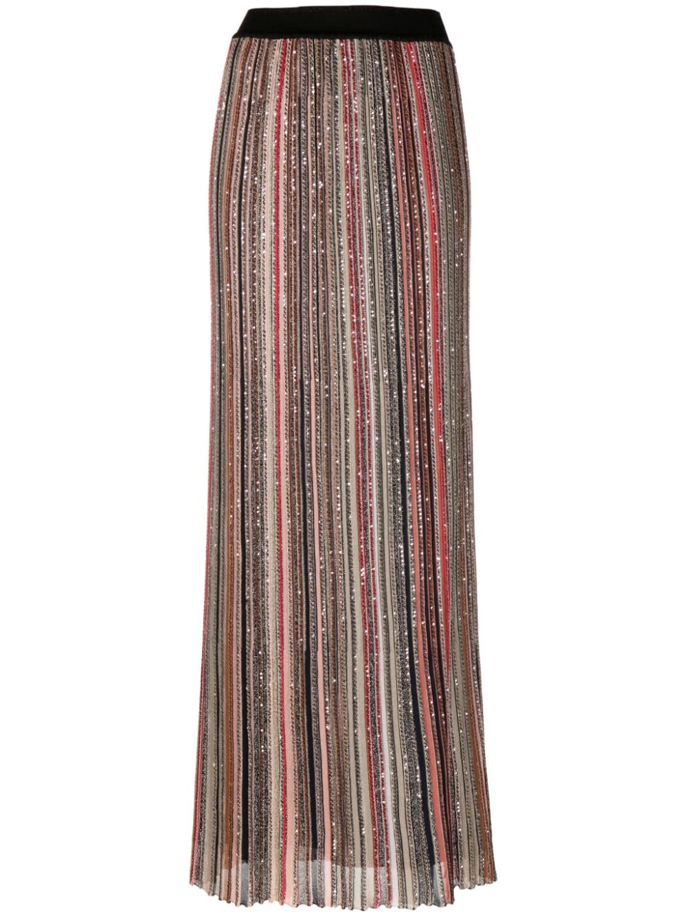 Shop Missoni Striped Pleated Maxi Skirt In Brown
