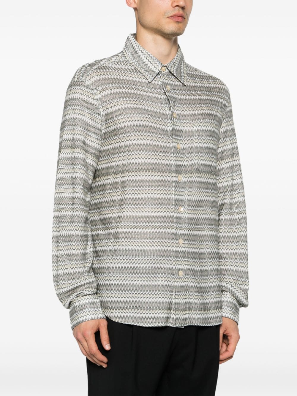 Shop Missoni Chevron-knit Long-sleeve Shirt In Neutrals
