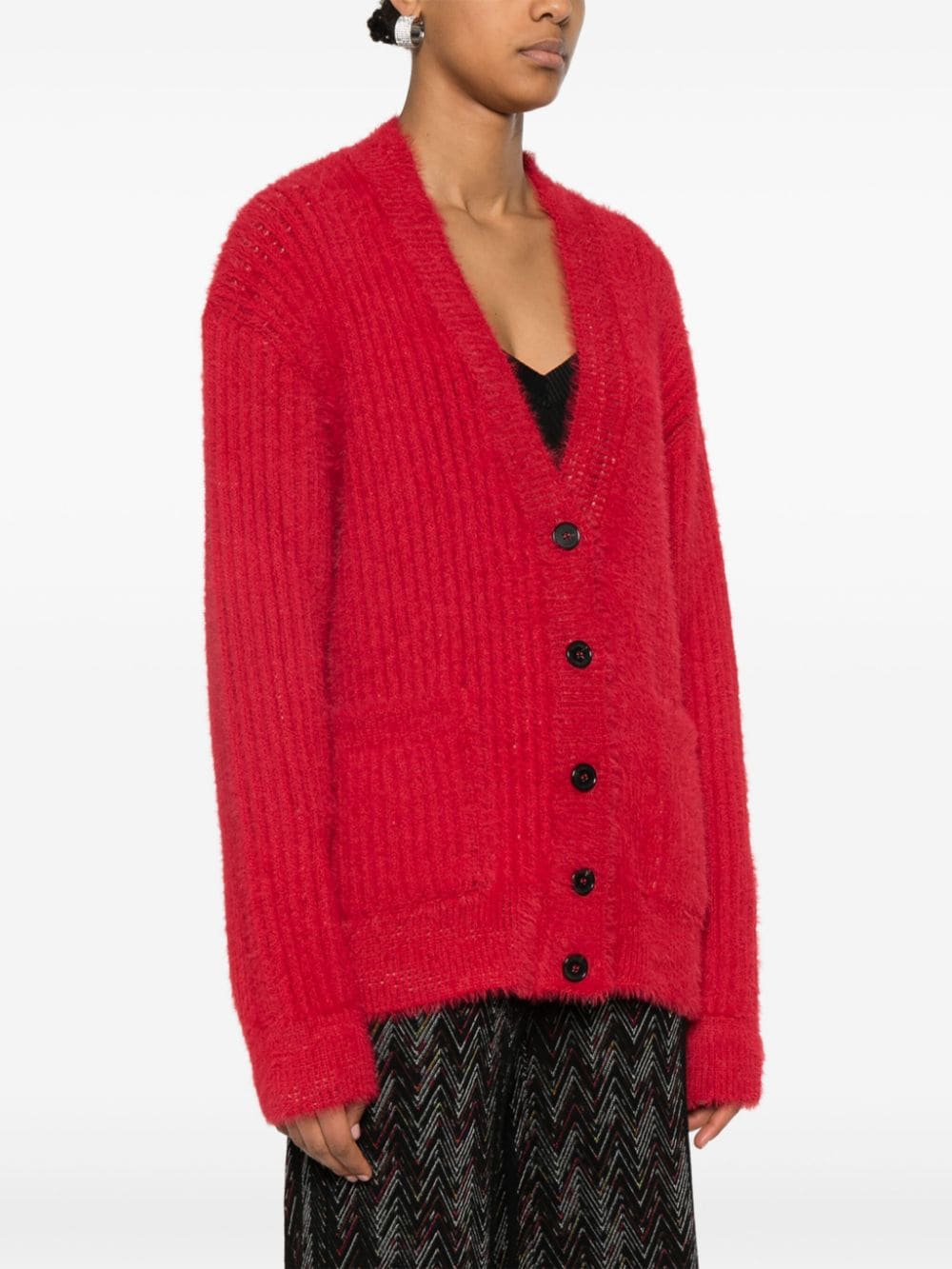 Shop Missoni Brushed Ribbed Cardigan In Red