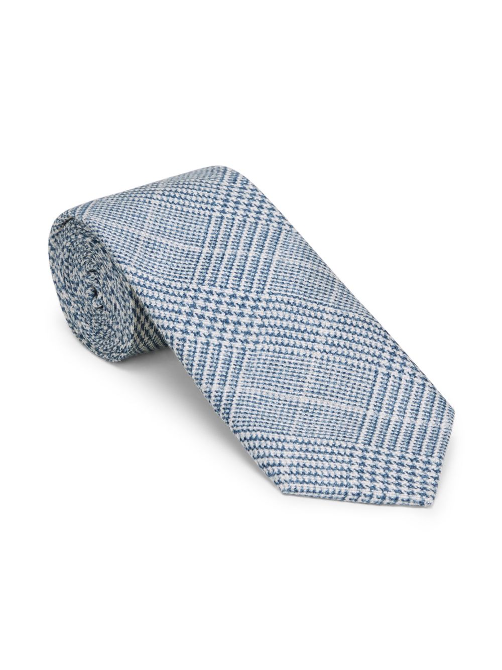 Shop Brunello Cucinelli Checked Linen-silk Tie In Blue