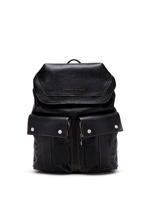 Brunello Cucinelli logo-print leather backpack