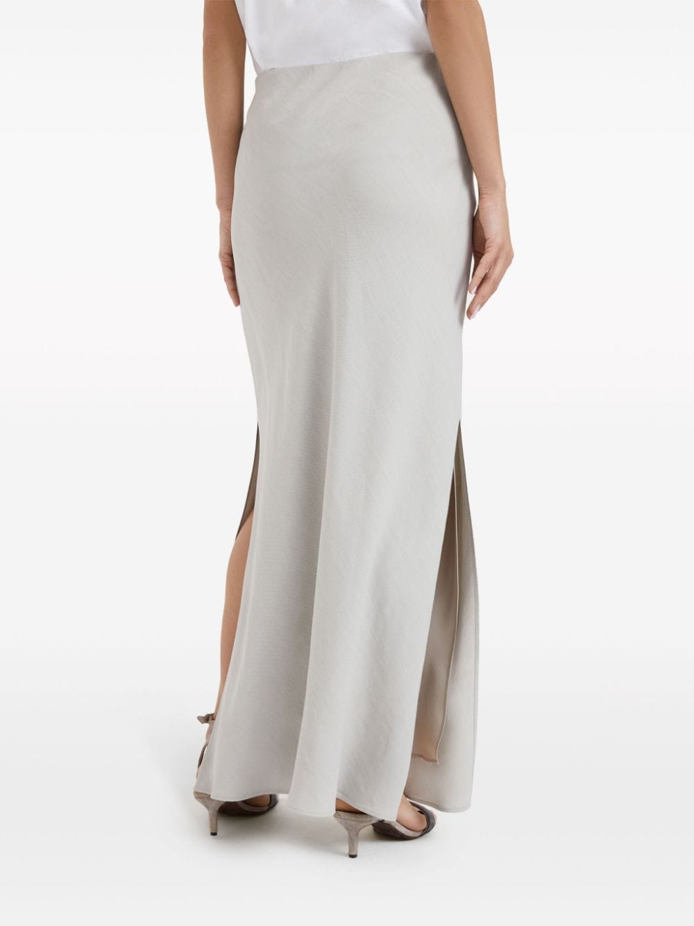 Shop Brunello Cucinelli High-waisted Maxi Skirt In Grey