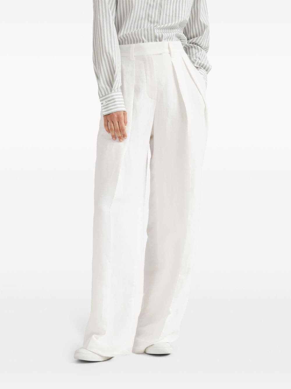 Shop Brunello Cucinelli Wide-leg Tailored Trousers In White