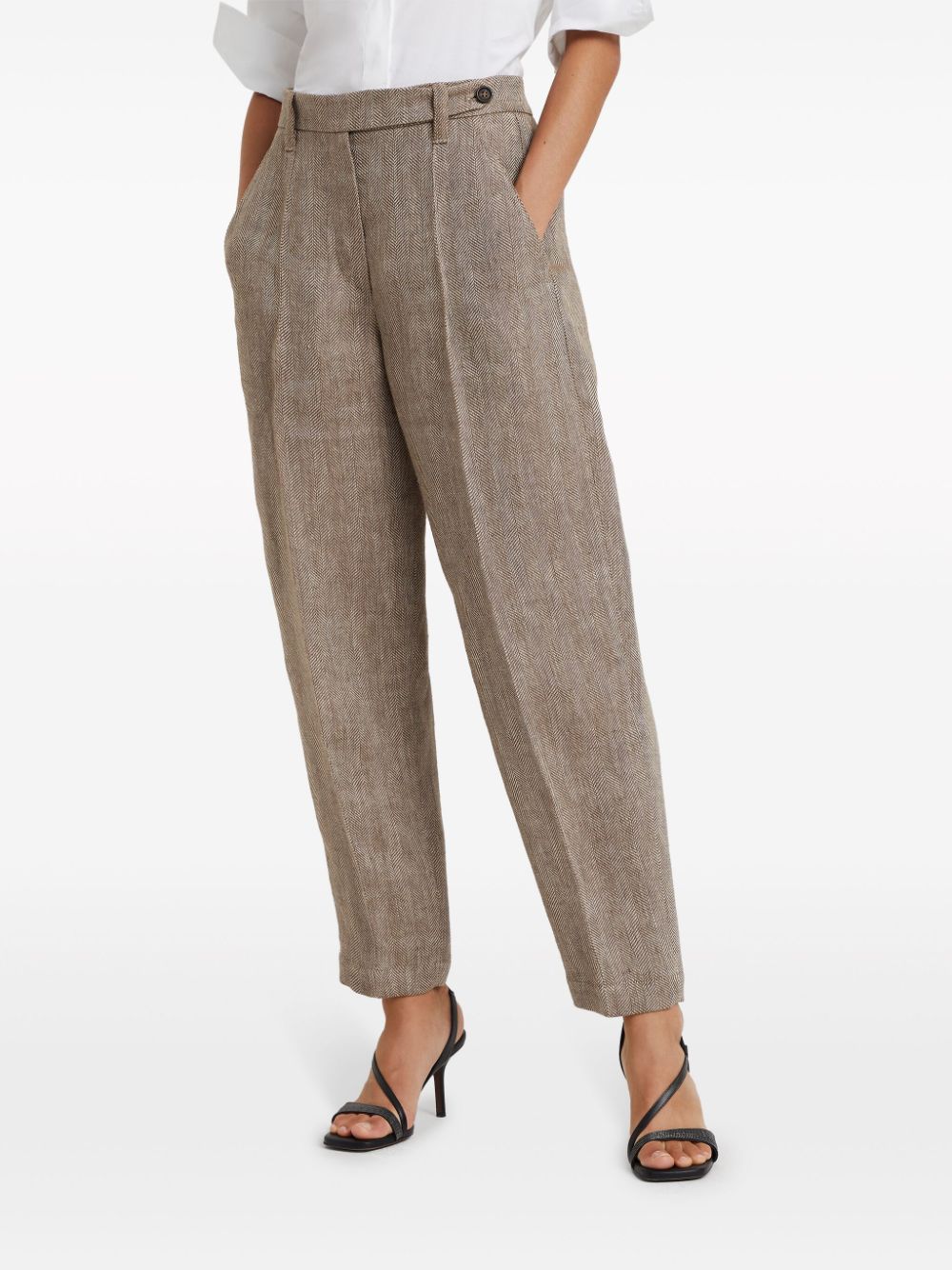 Shop Brunello Cucinelli Tailored Linen Trousers In Brown