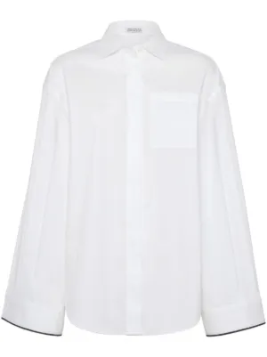 Brunello Cucinelli collar-trim long-sleeve Shirt | White | FARFETCH CA