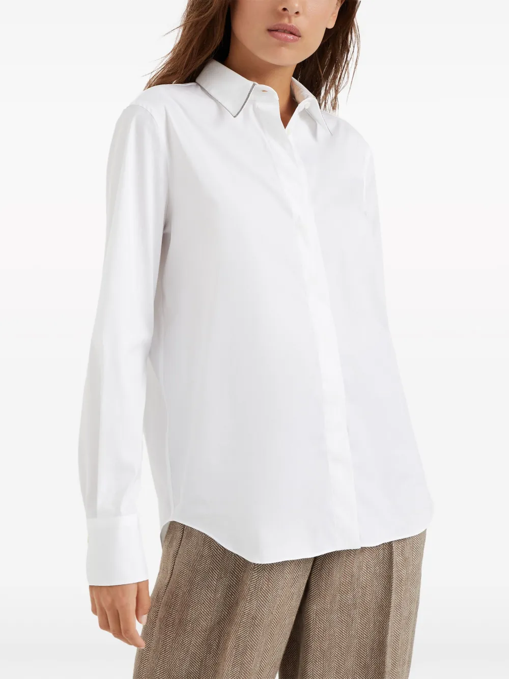 Brunello Cucinelli Blouse met lange mouwen met afwerking Wit