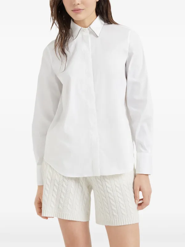 Brunello Cucinelli collar-trim long-sleeve Shirt | White | FARFETCH CA