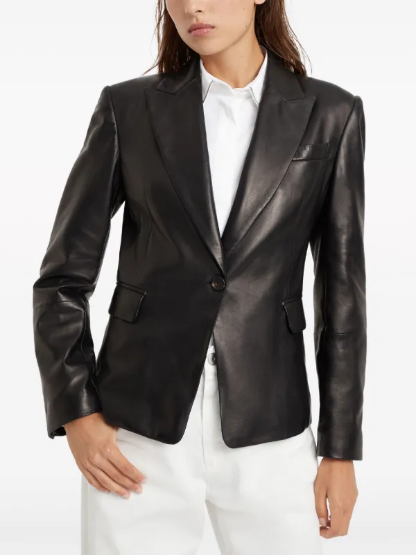 Brunello Cucinelli single-breasted Leather Blazer | Black