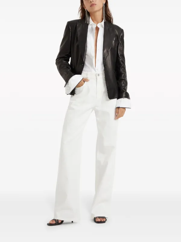 Brunello Cucinelli single-breasted Leather Blazer | Black