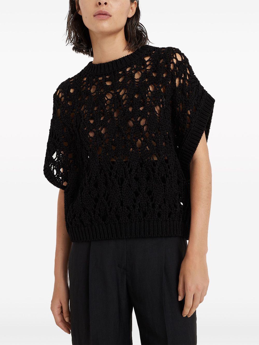 Shop Brunello Cucinelli Open-knit Cotton Jumper In Black