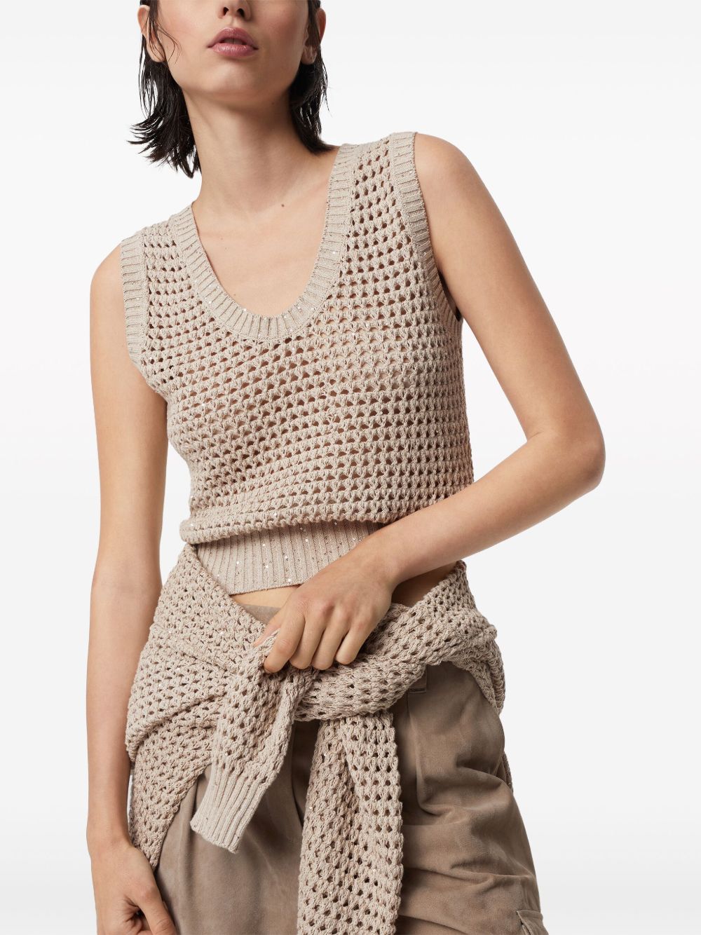 Where to buy discounted Brunello Cucinelli sequin-embellished open-knit vest Women