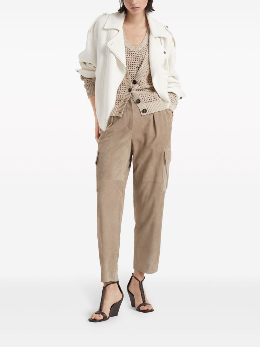 Brunello Cucinelli Opengebreide spencer verfraaid met pailletten Beige