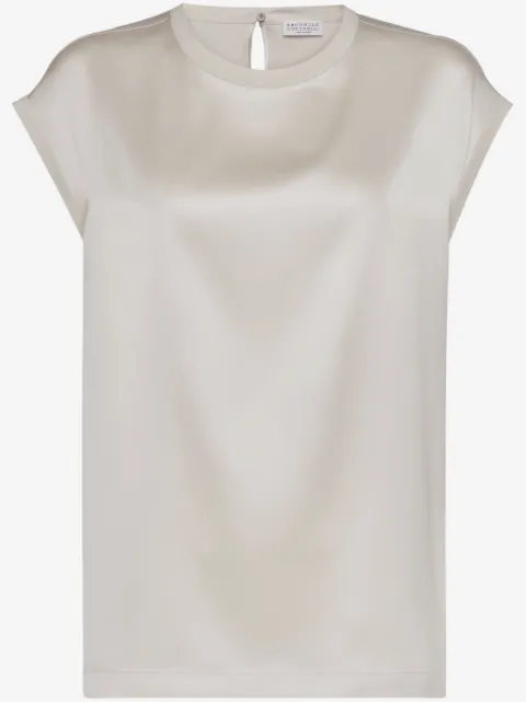Brunello Cucinelli cap-sleeve satin-finish blouse