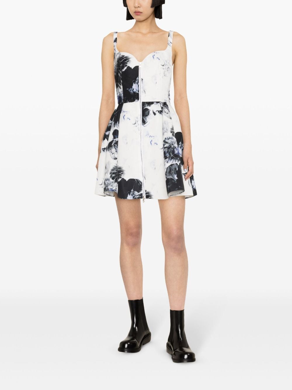 Alexander McQueen Midi-jurk met bloemen jacquard Wit