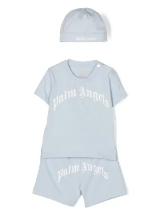 Palm Angels Kids logo-print Cotton Babygrow Set | Blue | FARFETCH