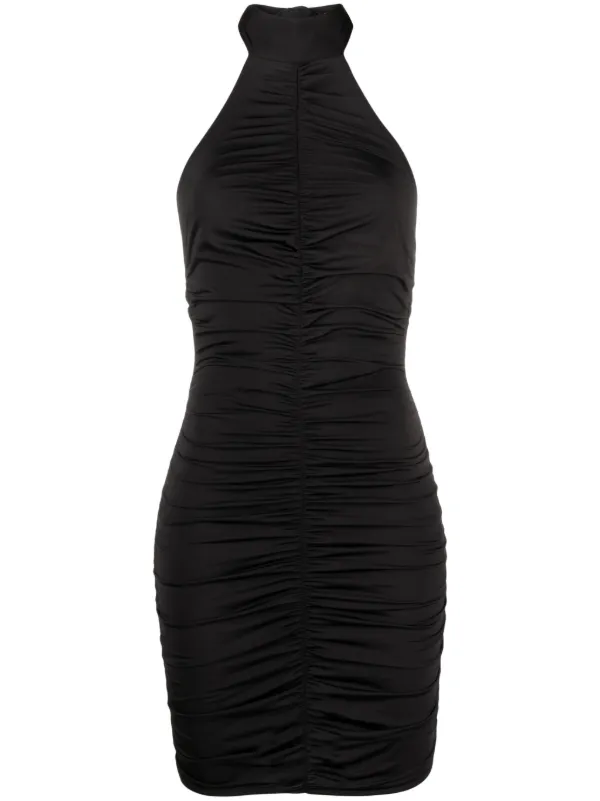 Black Ruched Halterneck Mini Dress L Black Ruched Halterneck Mini Dress L
