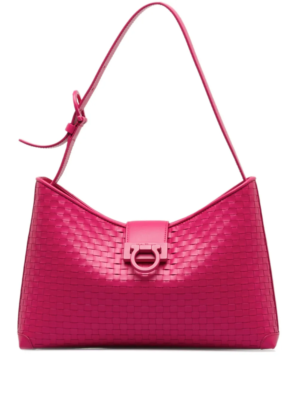 Pre-owned Ferragamo 2021  Woven Leather Trifolio Shoulder Bag In Pink