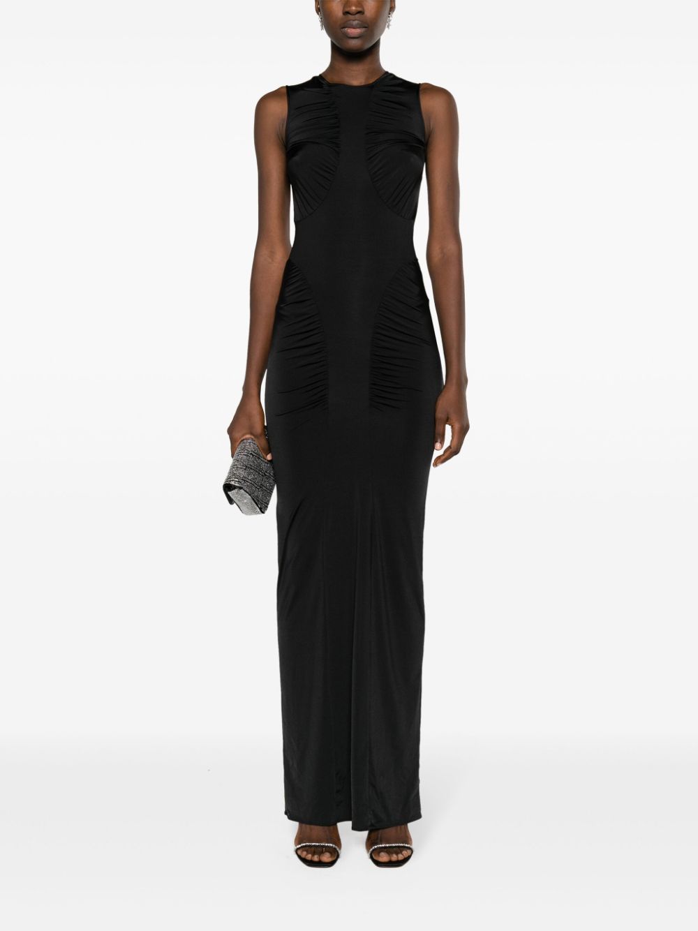 Shop Noire Swimwear Ruched Maxi Dress In Black