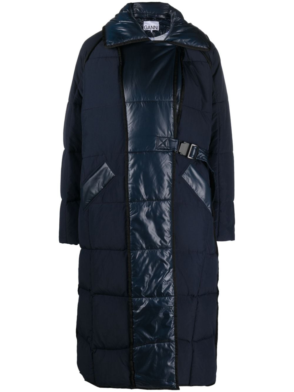 Shop Ganni Quilted Puffer Coat In 蓝色