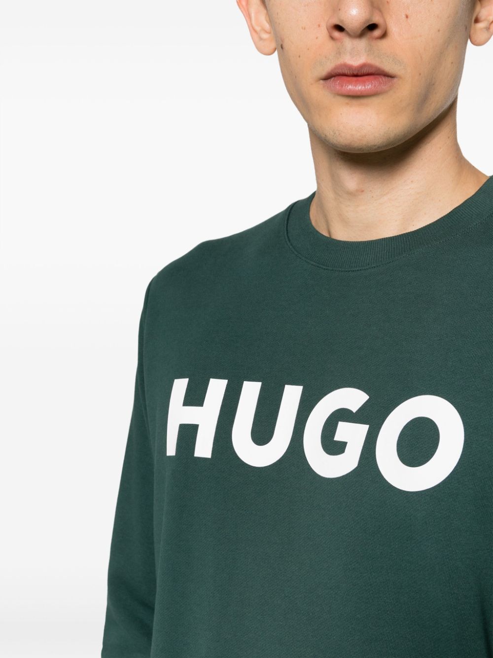 Shop Hugo Logo-print Jersey Sweatshirt In Green