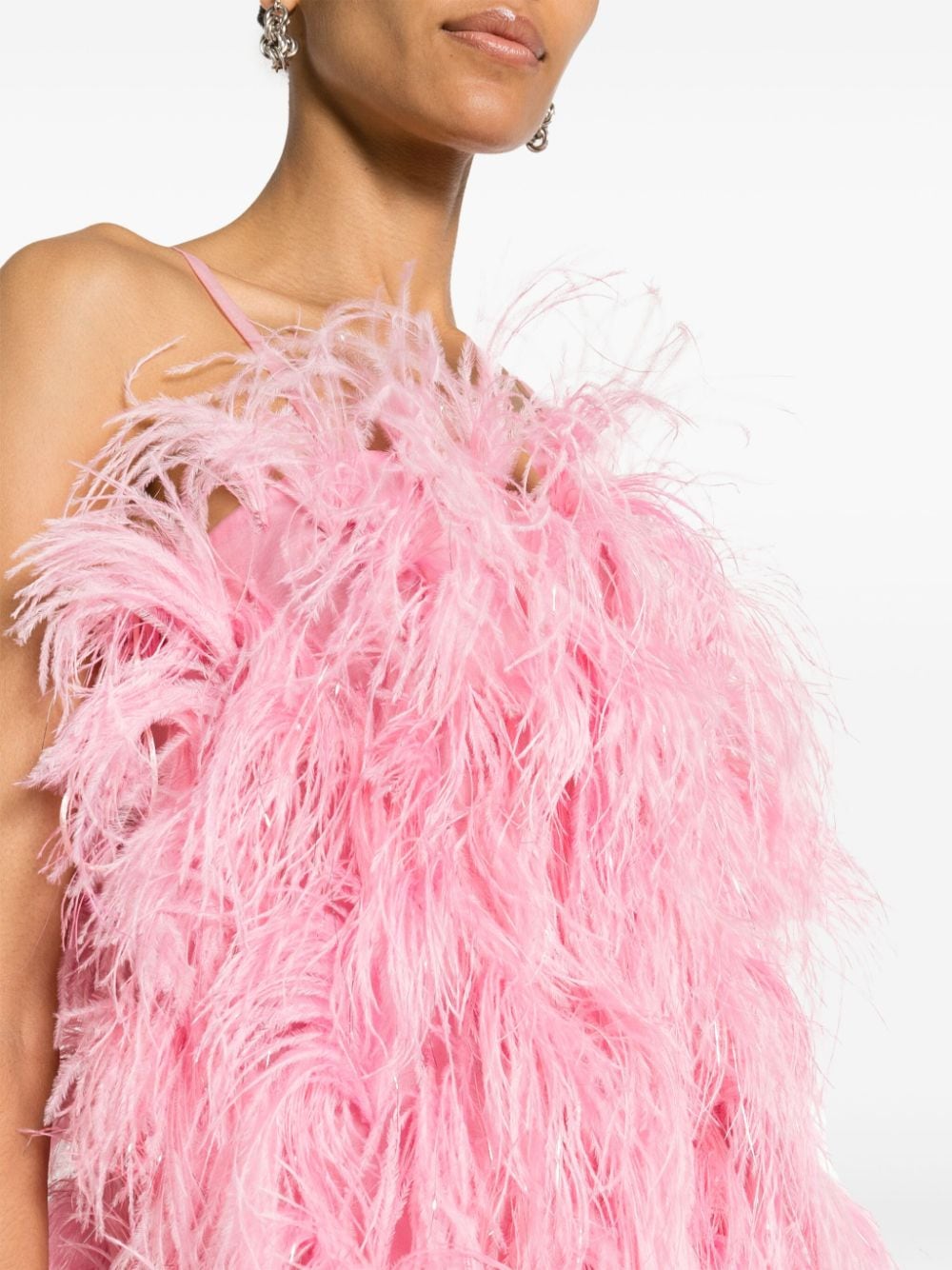 Shop Msgm Square-neck Ostrich-feather Minidress In Pink