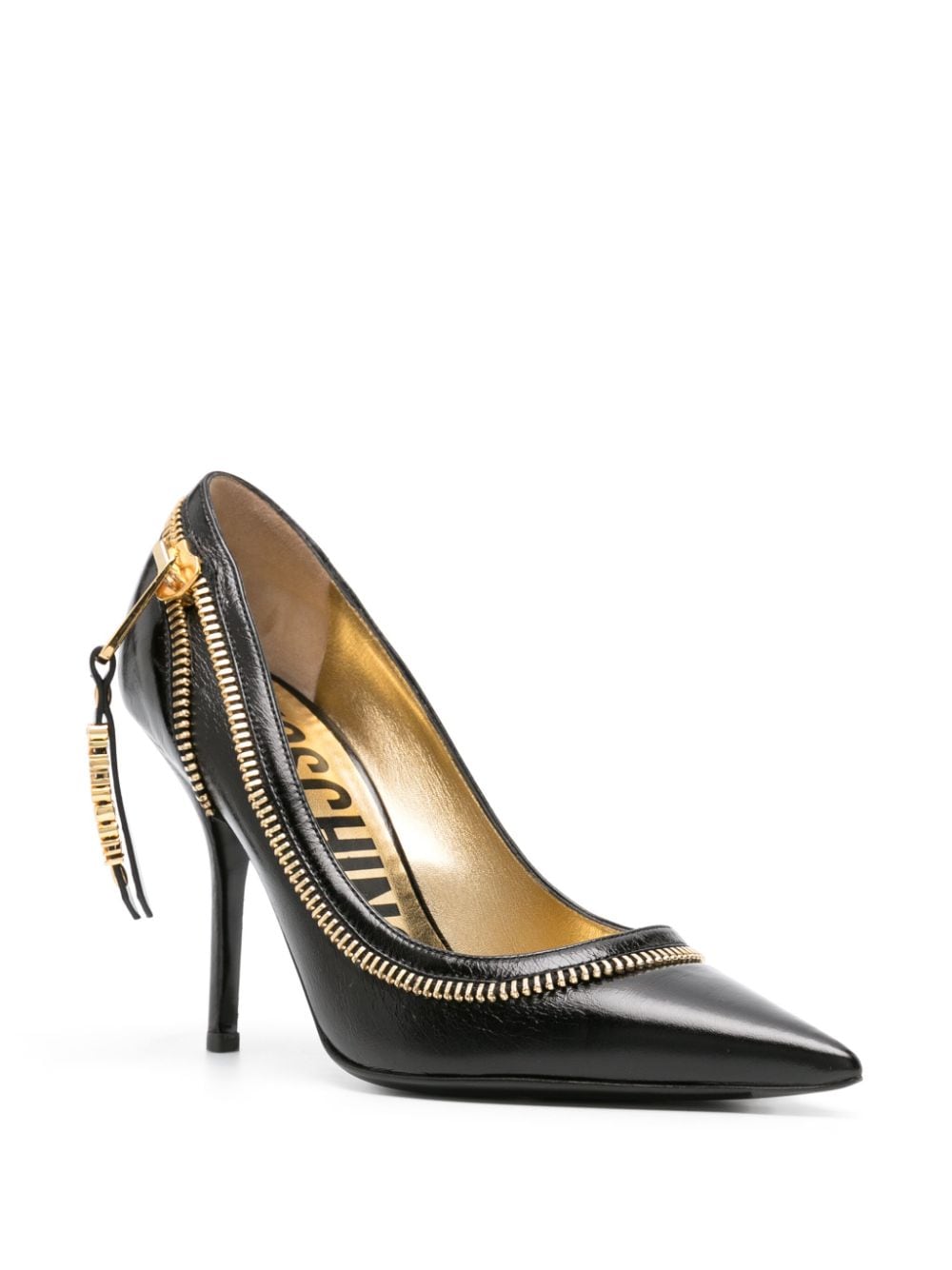 Shop Moschino Zip-detailing Leather Pumps In Black