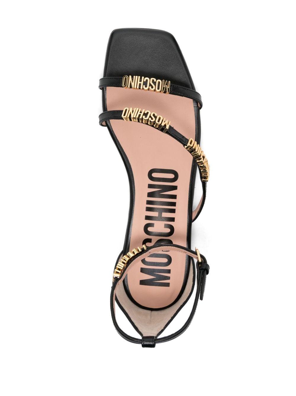 Shop Moschino Logo-lettering Leather Sandals In 黑色