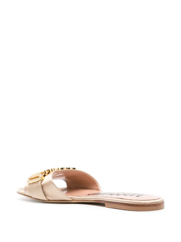Moschino logo-plaque Sandals | Gold | FARFETCH