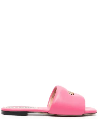 Moschino logo-plaque Leather Sandals | Pink | FARFETCH OM