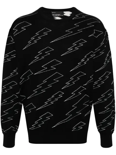 Neil Barrett Thunderbolt-intarsia cotton jumper