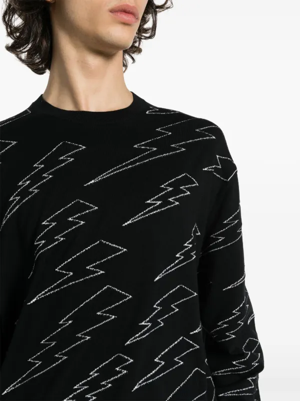 Neil Barrett Thunderbolt intarsia Cotton Jumper Black FARFETCH