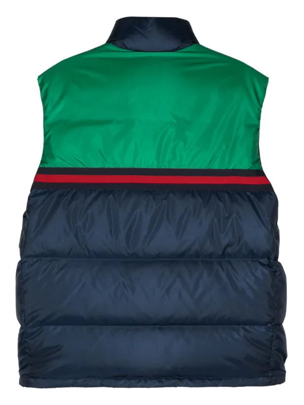 Gucci logo patch Panelled Padded Gilet Blue FARFETCH AE