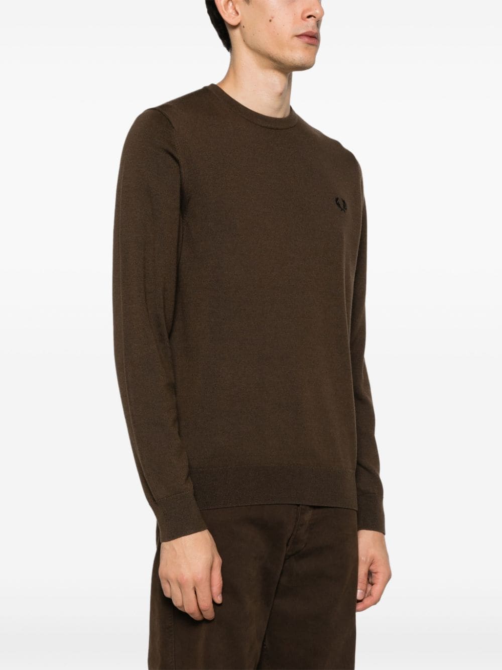 Shop Fred Perry Logo-embroidered Knitted Jumper In Brown