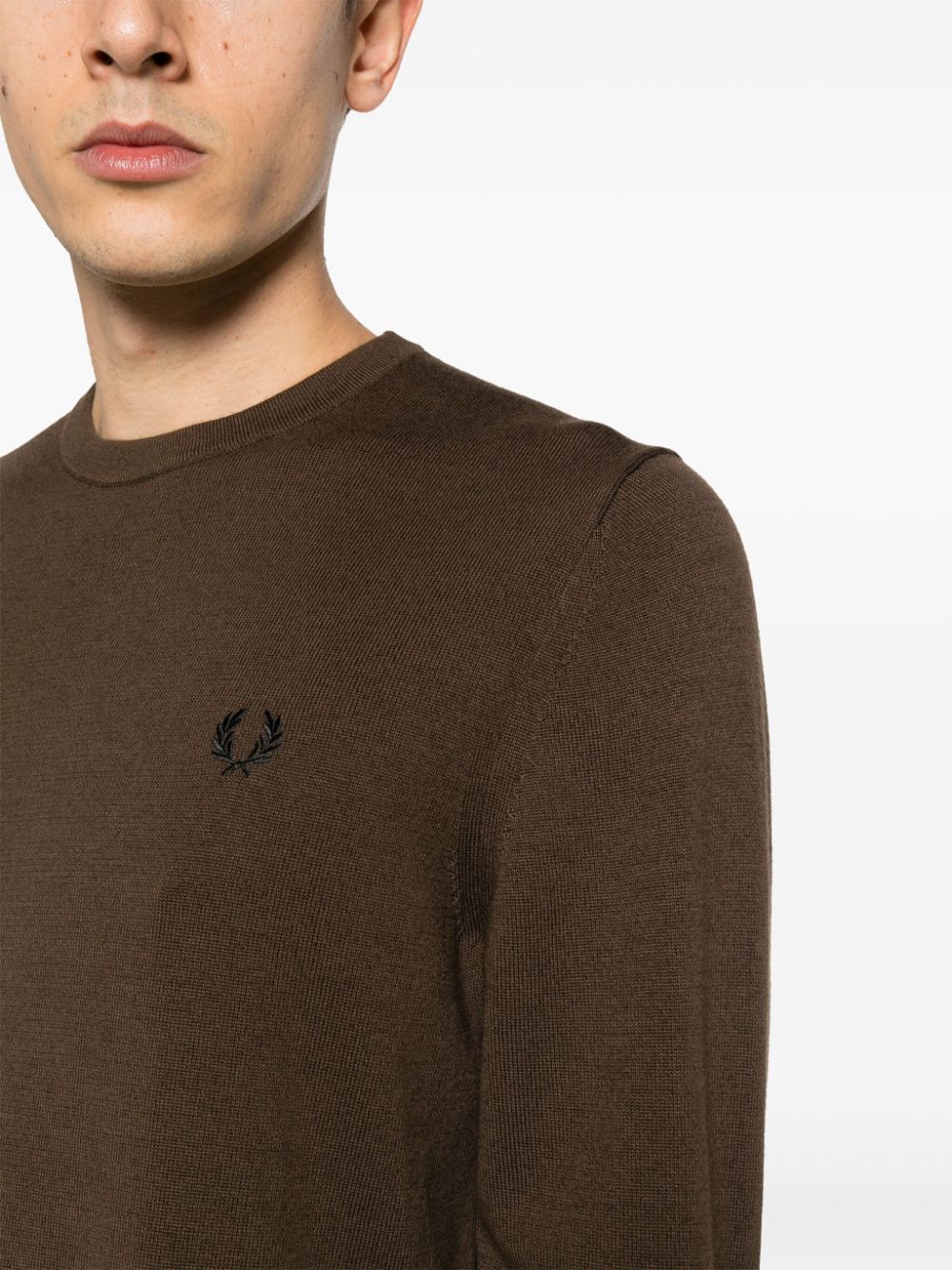 Shop Fred Perry Logo-embroidered Knitted Jumper In Brown
