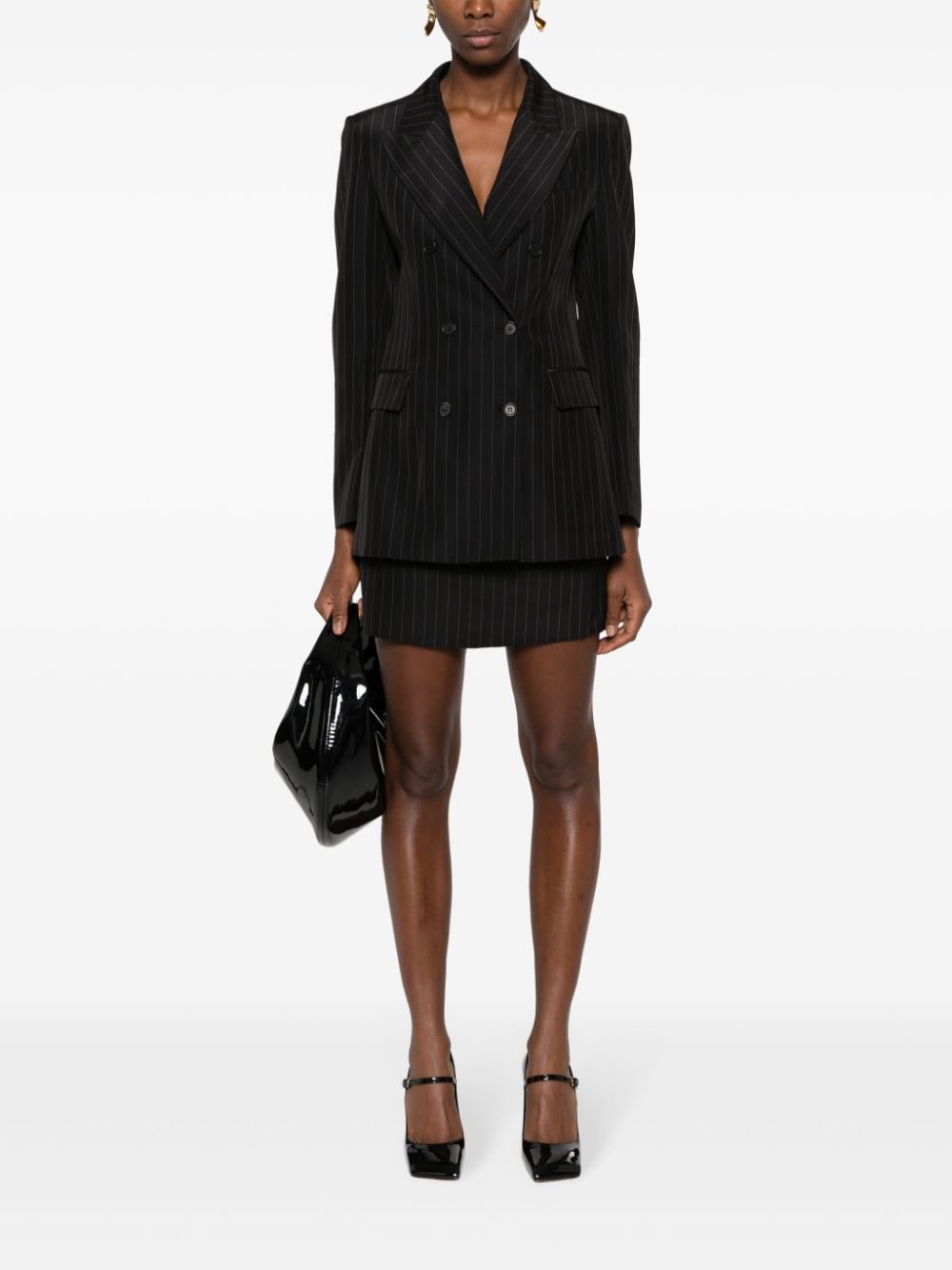Shop P.a.r.o.s.h Double-breasted Pinstripe-pattern Blazer In Black
