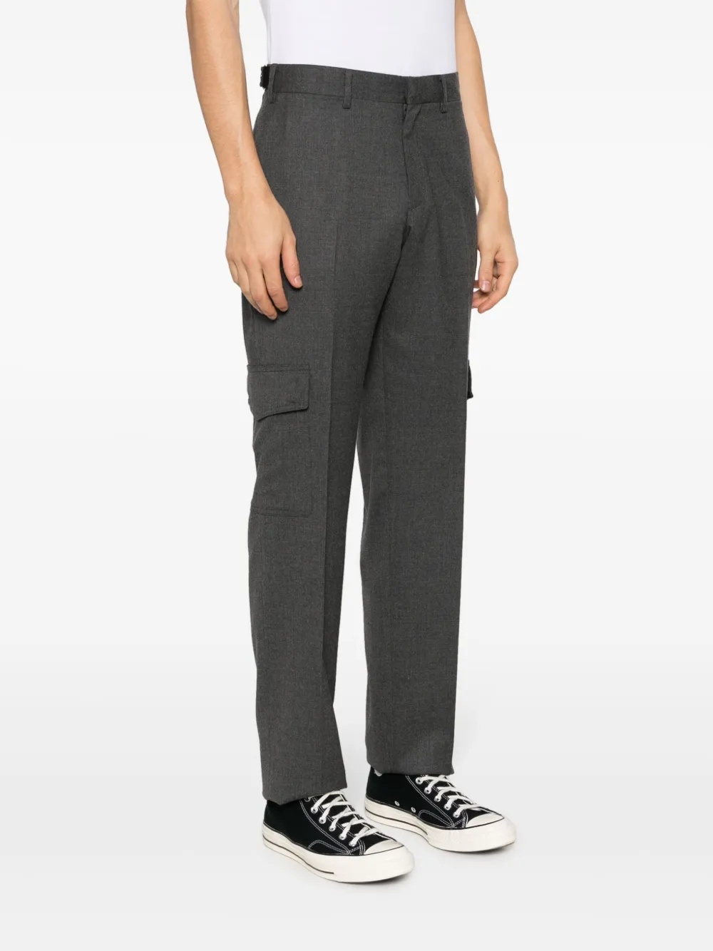 Shop Lardini Mid-rise Wool Cargo Trousers In Grey