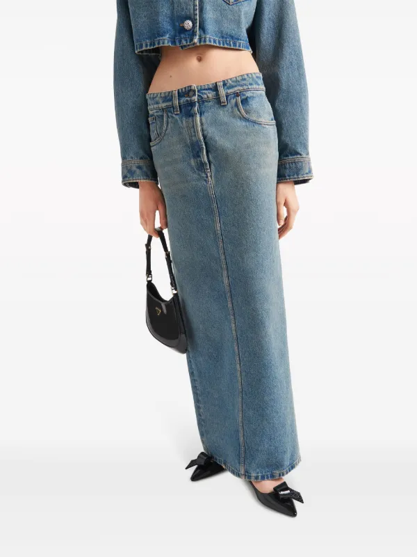 Prada triangle-logo Denim Maxi Skirt | Blue | FARFETCH PT