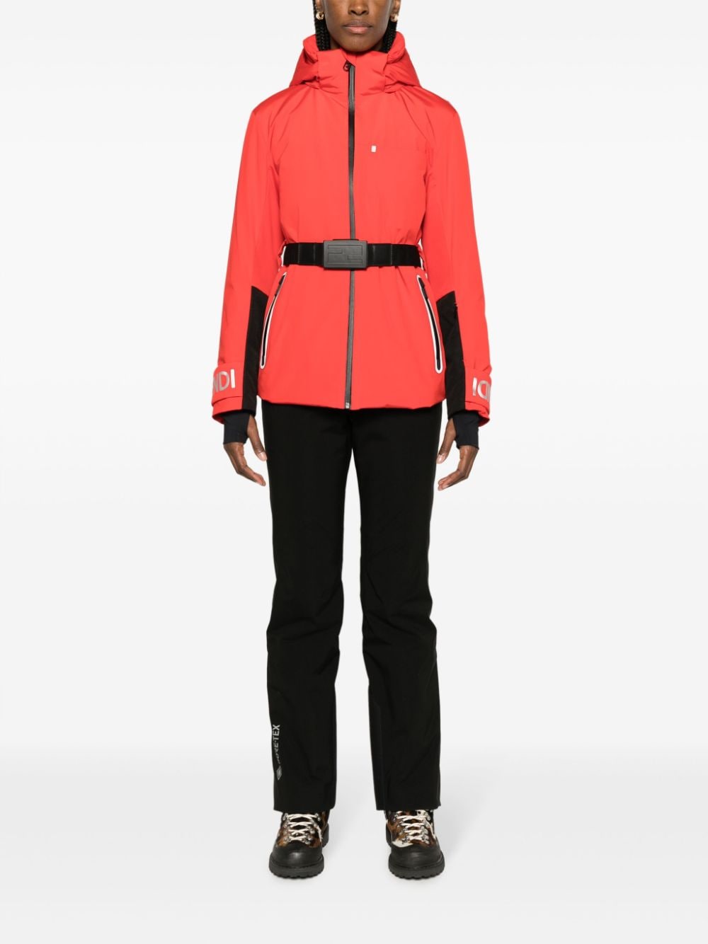 Shop Fendi Logo-print Belted Ski Jacket In Red