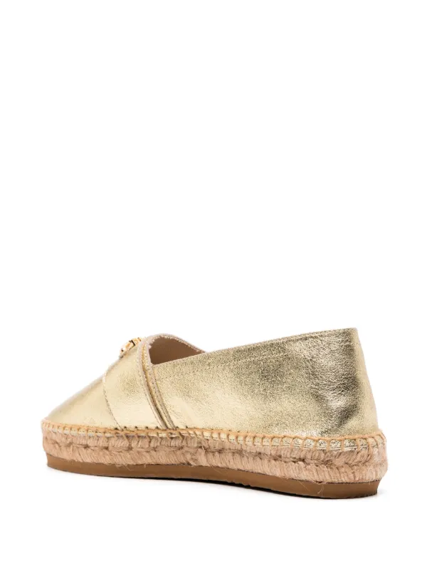 Moschino logo lettering Metallic Leather Espadrilles Gold FARFETCH CA