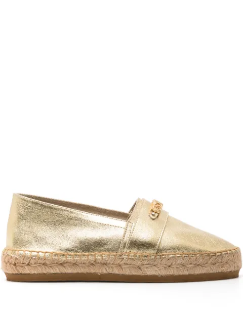 Moschino logo-lettering metallic leather espadrilles