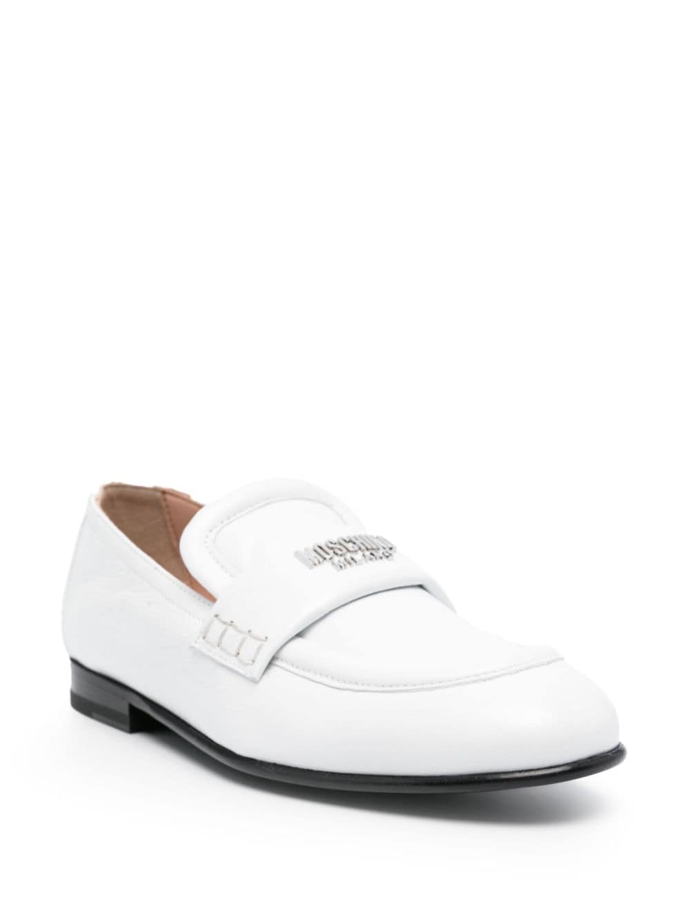 Shop Moschino Logo-lettering Leather Loafers In White