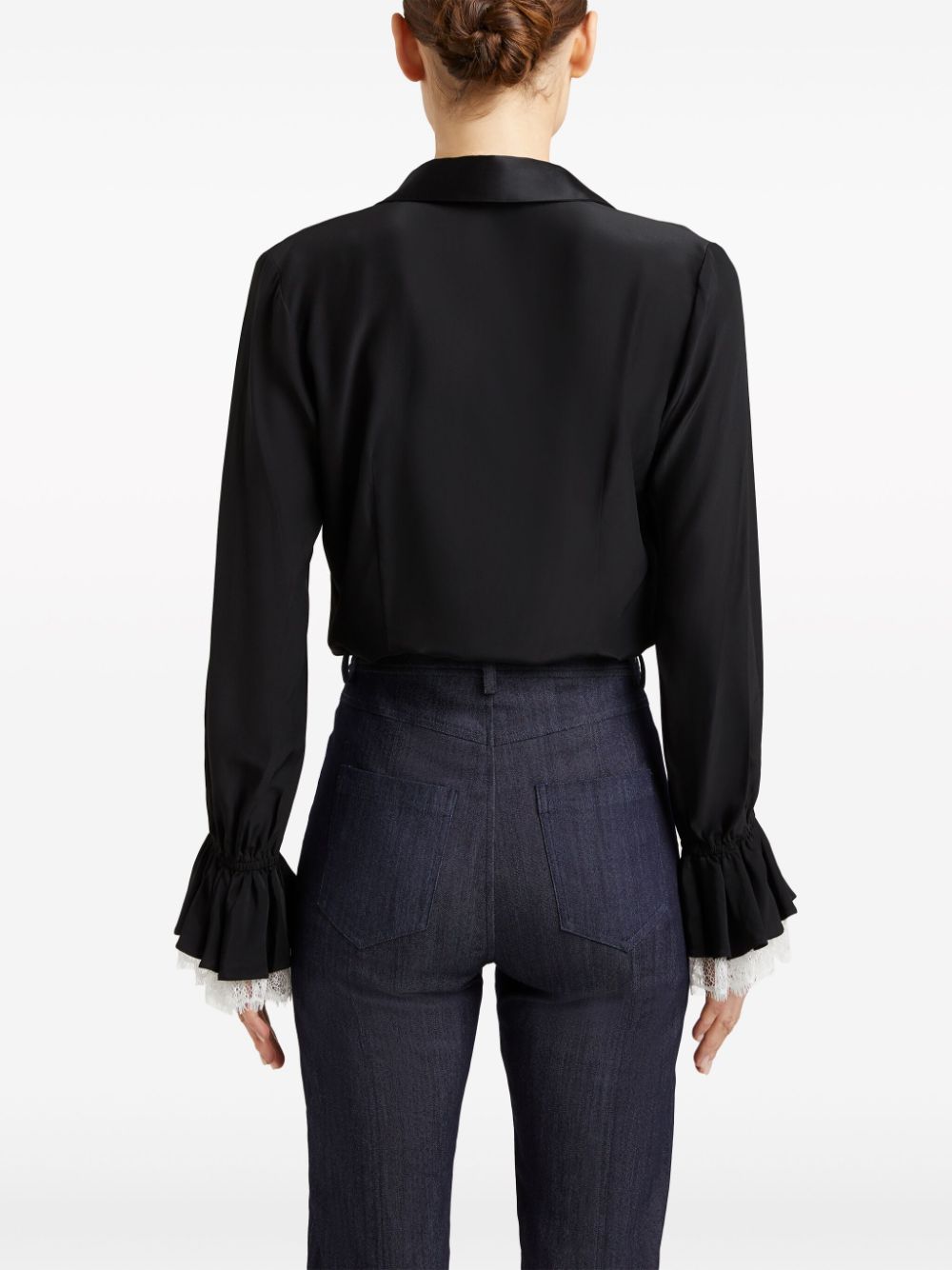 Shop Cinq À Sept Roxi Lace-trim Silk Shirt In Black