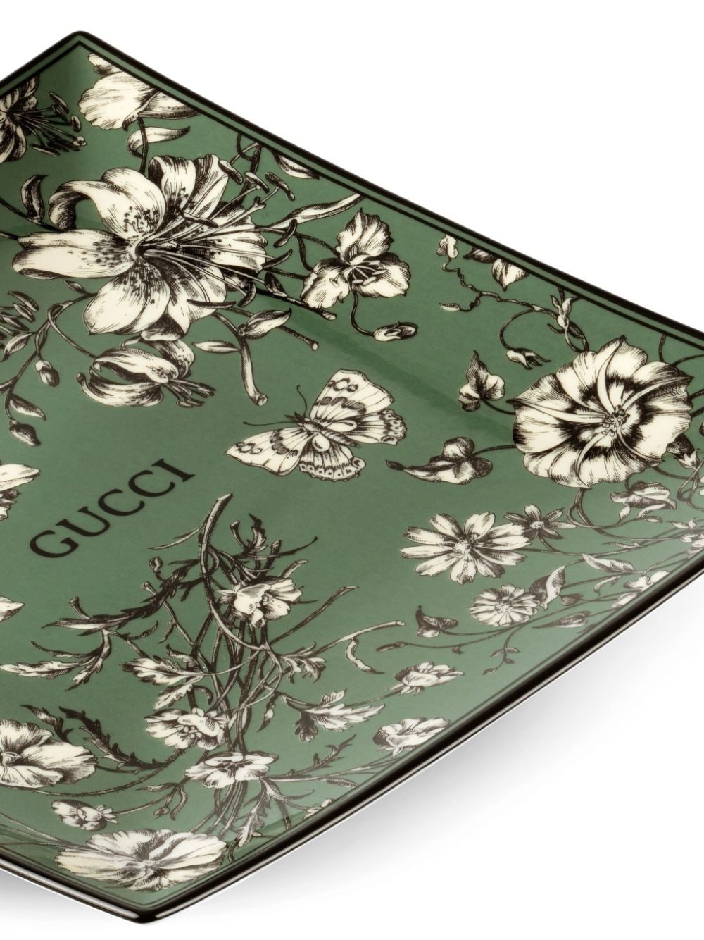 Shop Gucci Flora Sketch-print Medium Trinket Tray In Green