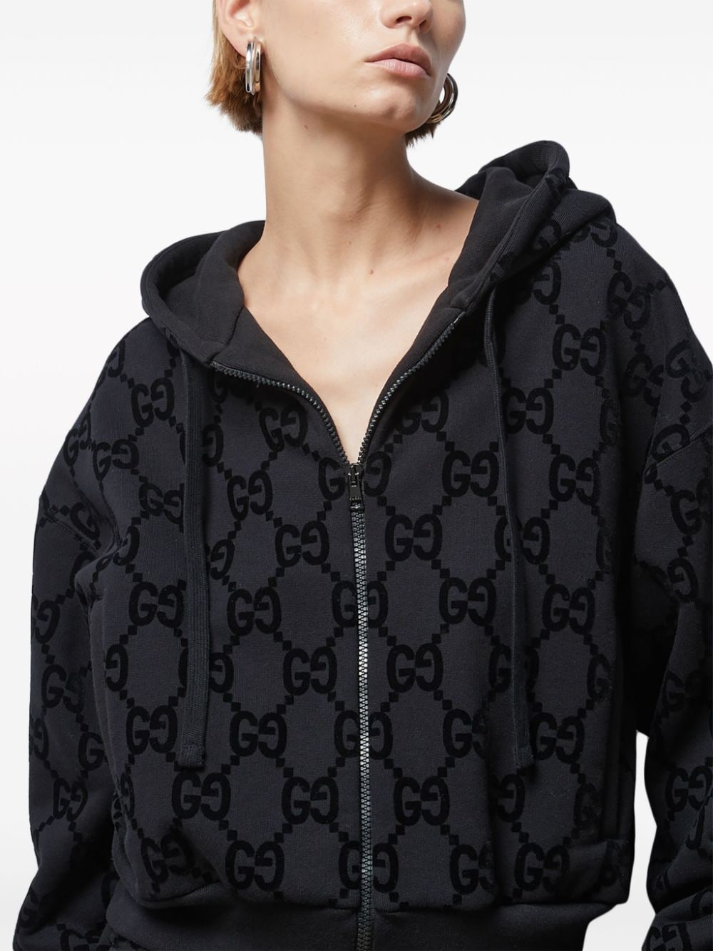 Shop Gucci Interlocking-g Cropped Hoodie In Black