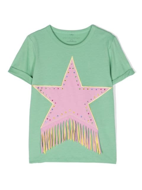 Stella McCartney Kids star-patch fringed T-shirt