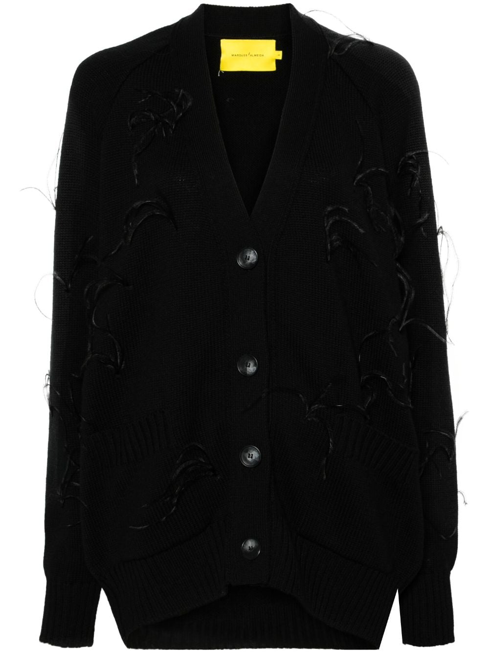 Shop Marques' Almeida Feather-detail Merino Cardigan In Black