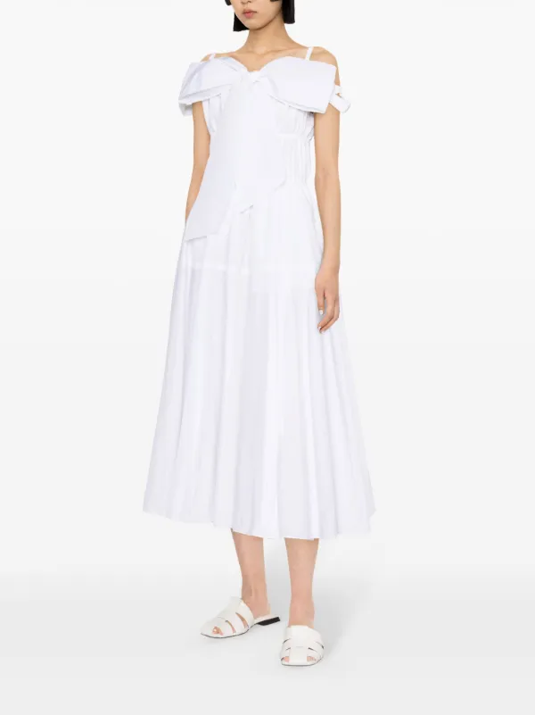 Patou bow-detail Cocktail Midi Dress | White | FARFETCH